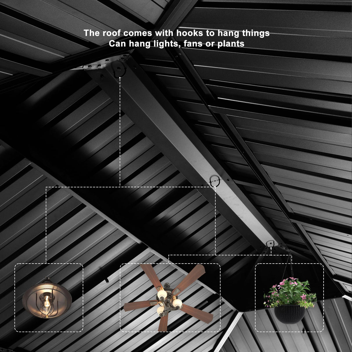 PURPLE LEAF 12' X 18' Permanent Hardtop Gazebo Aluminum Gazebo with Galvanized Steel Double Roof for Patio Lawn and Garden, Curtains and Netting Included, Grey PURPLE LEAF