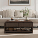 Oak&Sparrow 48'' Boho Coffee Table, Thickened Arc-Shaped Design with Rattan Drawer, Oak Table for Living Room