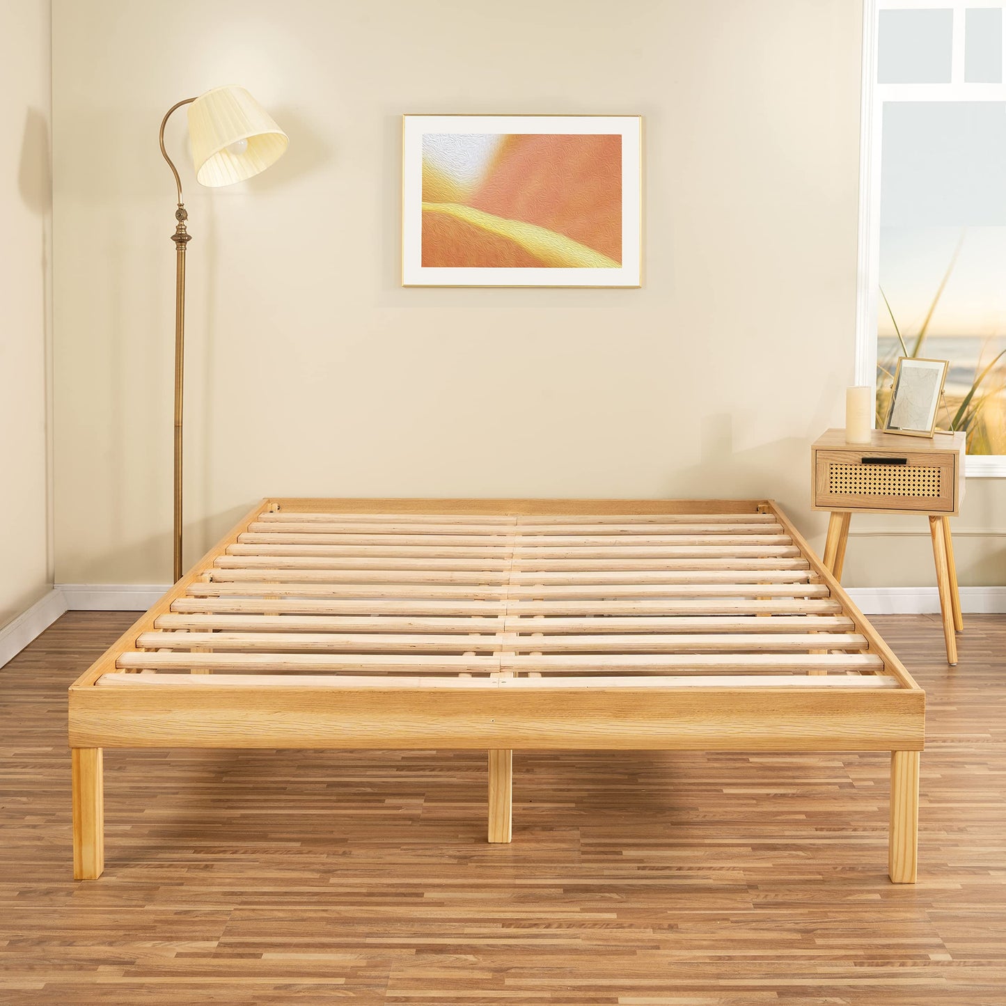 Naomi Home 14 Inch Pine Wood Queen Platform Bed Frame - Sturdy, No Squeak Design, No Box Spring Needed - WoodArtSupply