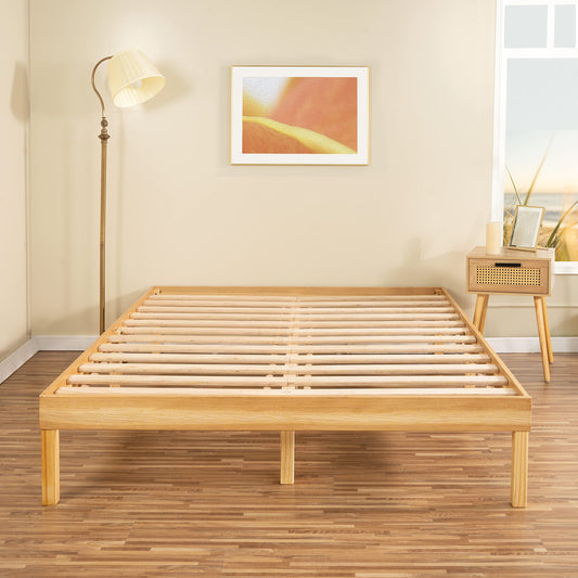 Naomi Home 14 Inch Pine Wood Queen Platform Bed Frame - Sturdy, No Squeak Design, No Box Spring Needed - WoodArtSupply