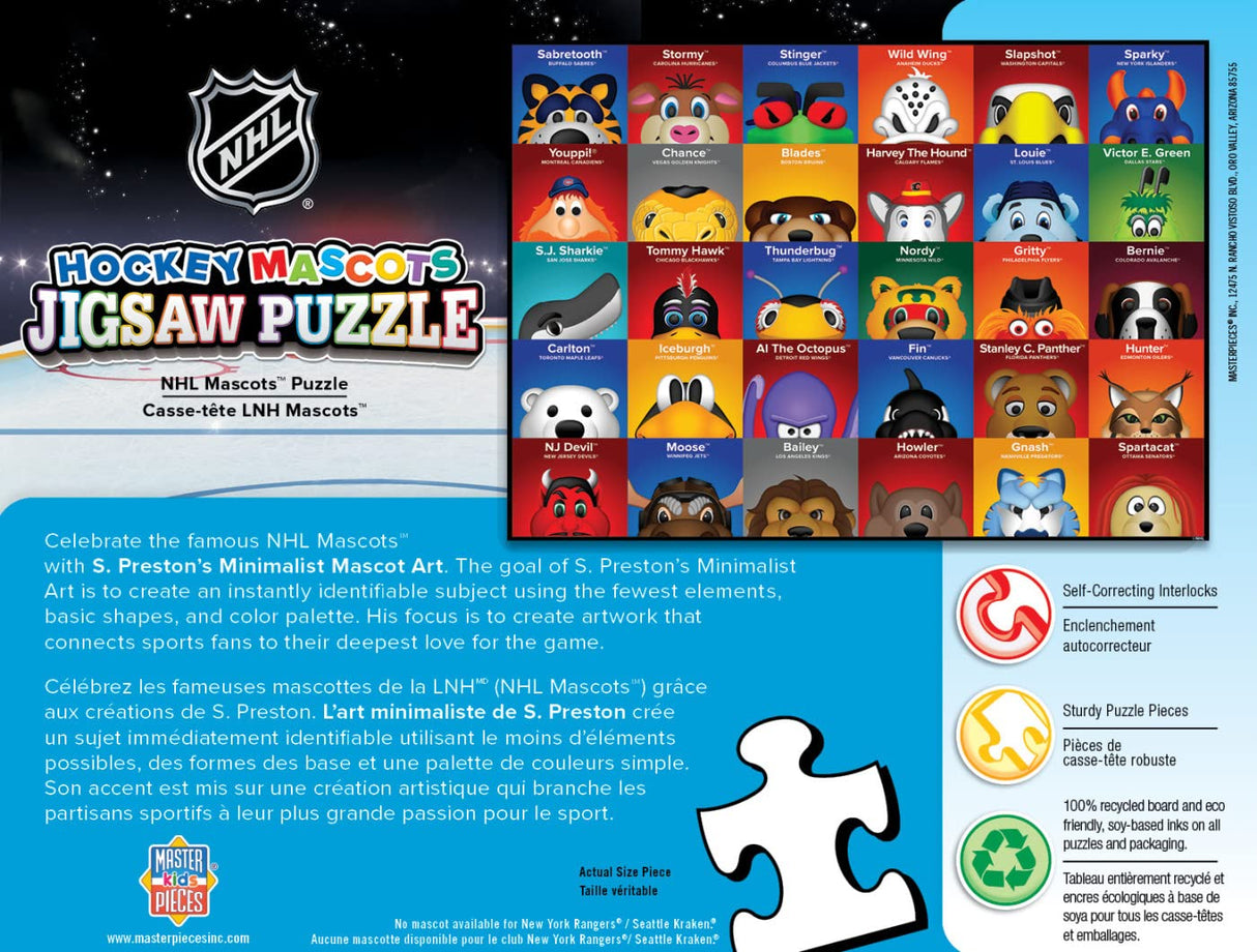 MasterPieces 100 Piece Sports Puzzle for Kids - NHL Mascots 100pc Puzzle - 14"x19" Masterpieces