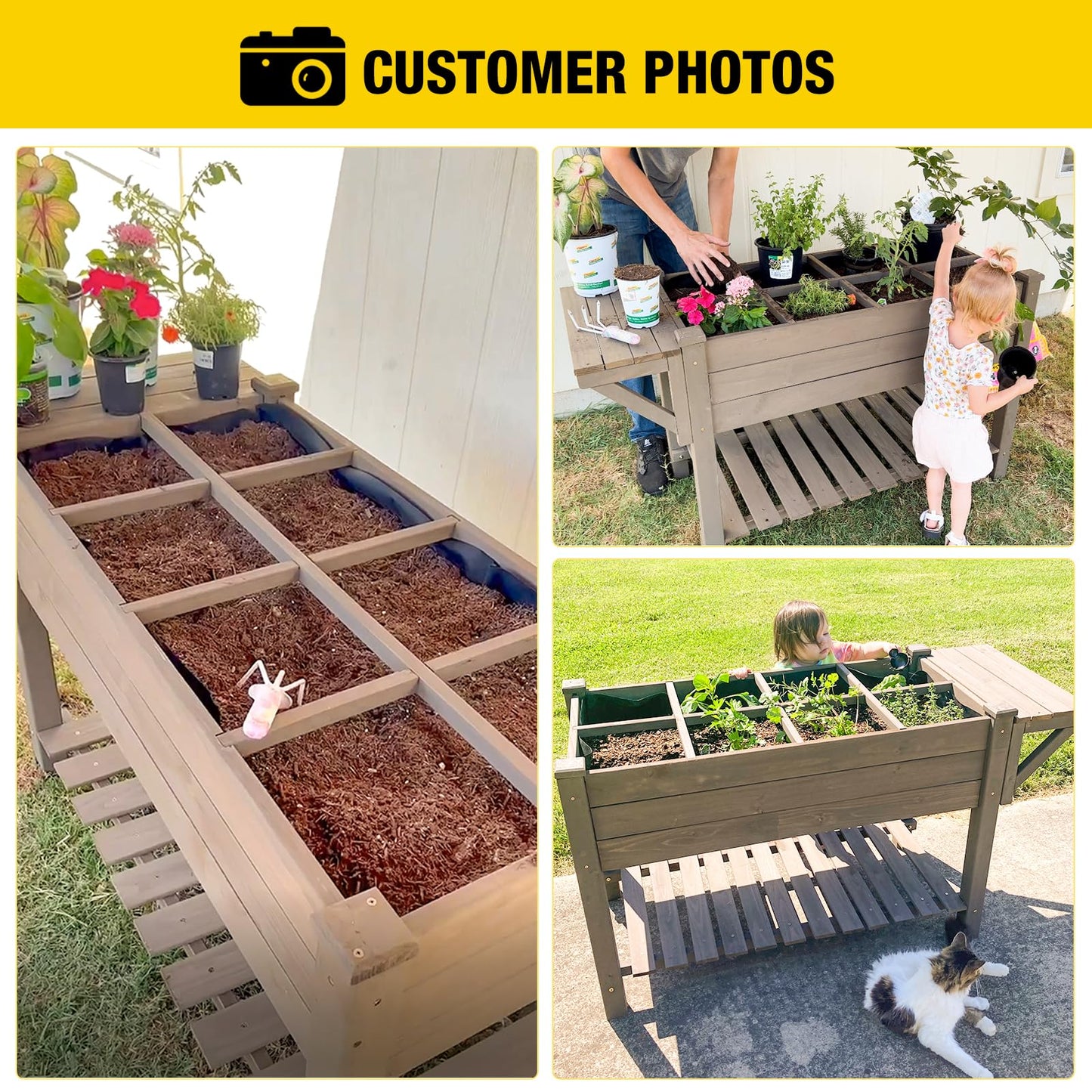 Aivituvin Raised Garden Bed, Elevated Plant Boxes Outdoor Large with Grow Grid - with Large Storage Shelf 52.7" x 22" x 30" - WoodArtSupply