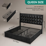 YITAHOME Queen Size Bed Frame with 3 Storage Drawers and RGB LED Lights, Velvet Upholstered Bed with Charging Station and Storage Headboard, No Box Spring Needed, Easy Assembly, Noise-Free, Black YITAHOME