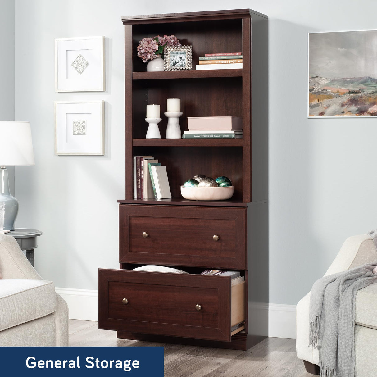 Sauder Miscellaneous Storage Library, in a Select Cherry Finish Sauder