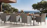 Devoko Outdoor Patio Dining Sets 9 Pieces Wicker Outdoor Dining Table and Chairs Set with Acacia Wood Table Top and Widened Armrests for Backyard, Garden, Deck (Grey) Devoko