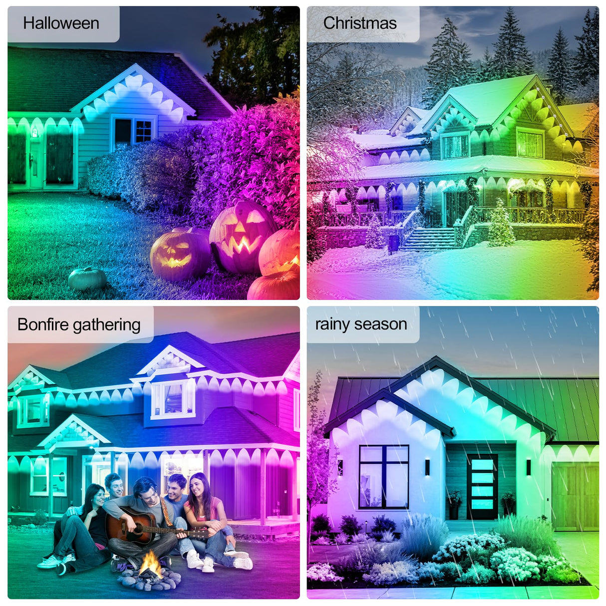 FBZ 150FT Permanent Outdoor RGB Lights - IP67 Waterproof with Smart App Control Remote,DIY Scene Modes, Music Synchronization,Eaves Lights for Garden Decor,Deck,Christmas FBZ