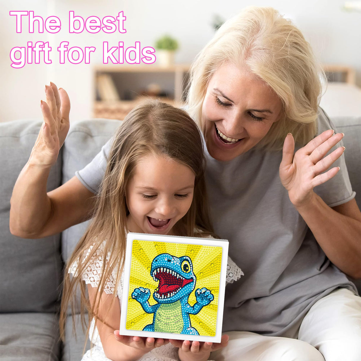 Reofrey Diamond Art Kits for Kids with Frame, DIY Dinosaur Animal Diamond Painting Kits, Arts Crafts Gift for Girls & Boys Ages 4,5,6,7,8,9,10,11,12, Creative Educational Toy for Beginners (7x7 Inch) Reofrey