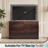 WLIVE Wood Dresser for Bedroom, Wide Chest of Drawers with 6 Drawers, Large Brown Storage Tower Unit, Modern Minimalist Closet Store Organizer for Living Room, Hallway WLIVE