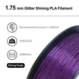 HELLO3D Purple Glitter PLA Filament 1.75mm, 3D Printing Sparkly Shining PLA Filament 1KG/Spool, Starry Sky Flash Surface, Dimensional Accuracy +/- 0.05 mm, Compatible with Most FDM 3D Printers/Pens HELLO3D