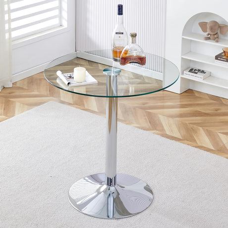LUFTUT Round Glass Bar Height Table,35" Round Counter Height Table with Tempered Glass Tabletop,Sturdy Silver Chrome Pole Support,Clear Round Pub Tables for Small Space,Kitchen,Bistro(36" H LUFTUT