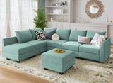 HONBAY Modular Sectional Sofa with Storage Ottoman Fabric Modular Couch with Reversible Chaise 6-Seater L Shape Corner Sofa Sectional Couch, Aqua Blue HONBAY