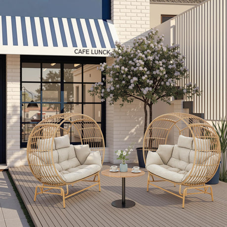 Buenhomino Oversized 2-Person Egg Chair Glider Rocking Chair, Heavy-Duty Wicker Rattan Outdoor Loveseat w/Thicken Padded Cushions, Extra Large Lounge Chair for Porch Backyard Patio Garden Yellow Buenhomino