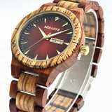 MIEASVE Handmade Wood Watches for Men Red Dial Lightweight Analog Quartz Wooden Watch Adjusted Band MIEASVE