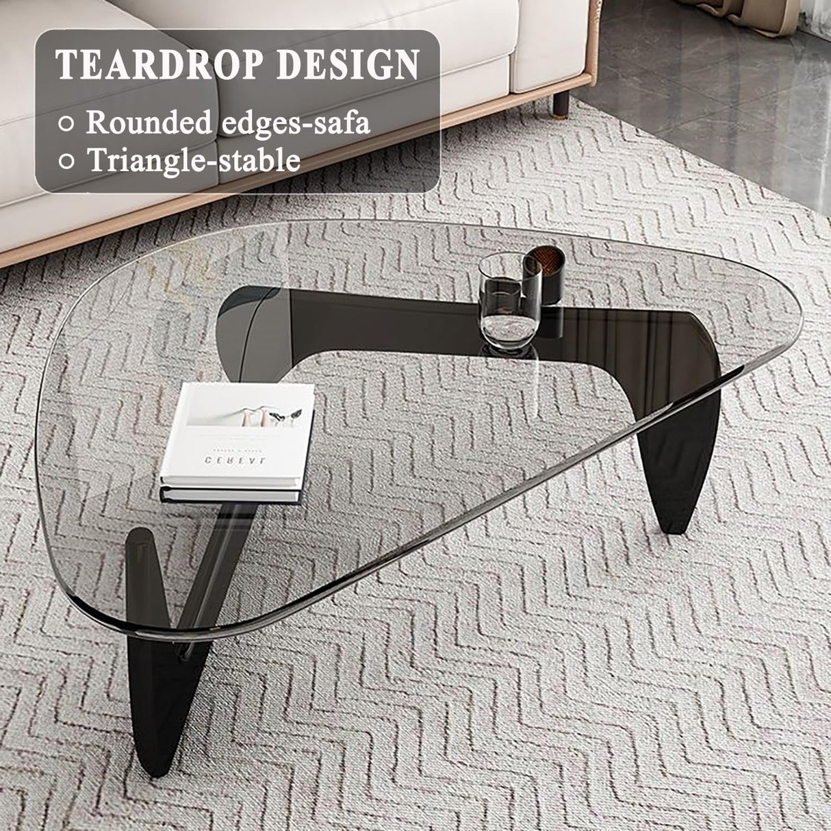 Modern Glass Coffee Table, Mid Century Small Coffee Table, Coffee Table for Living Room,Suitable for Bedroom Living Room Reception Office Tables (Black/Transparent, Small) LZYFY