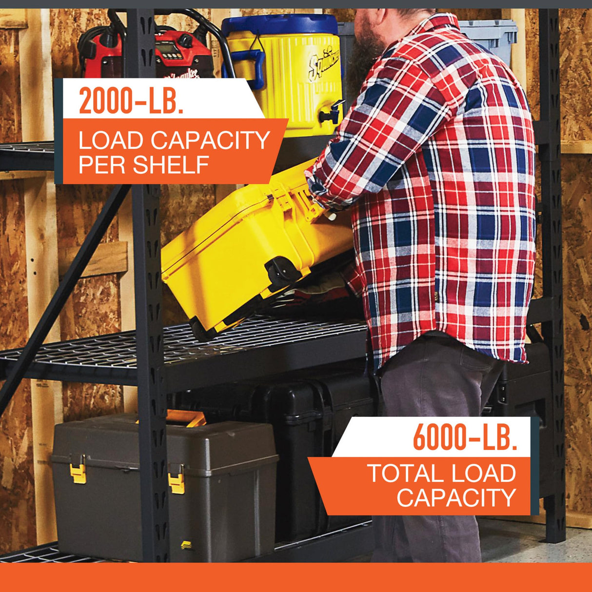 Ironton Industrial Shelving Rack, 3 Storage Shelves Steel Construction 3-Tier Rack with 2000-Lb Load Capacity Per Shelf, Garage Storage Rack Ironton