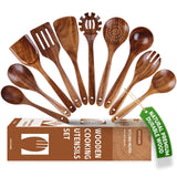 SPATUAMZ Teak Wood Spoons for Cooking, Elegant Wooden Cooking Set of 10, Excellent Kitchen Cooking Utensils Set for Home SPATUAMZ