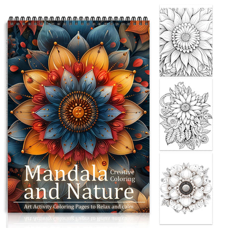 Mandala and Nature Coloring Books for Adults Relaxation Spiral Bound, Lay Flat, Mandala Coloring Book for Women, 24 Pages One Sided Design Gift for Adult to Relax and Relieve Anxiety CKMOREL