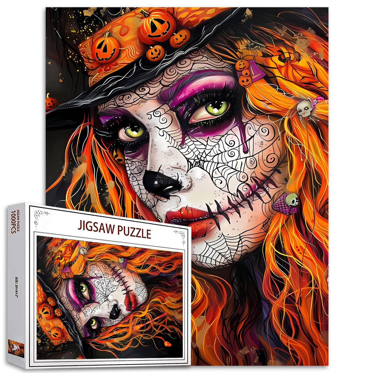 Halloween Girl Woman Portrait Jigsaw Puzzles for Adults 1000 Pieces, Spider Web Scary Face Jigsaw Puzzle Art 27 x 20 Inches DIY Puzzles for Home Decoration, Family Puzzle Perfect for Game Nights Tucocoo
