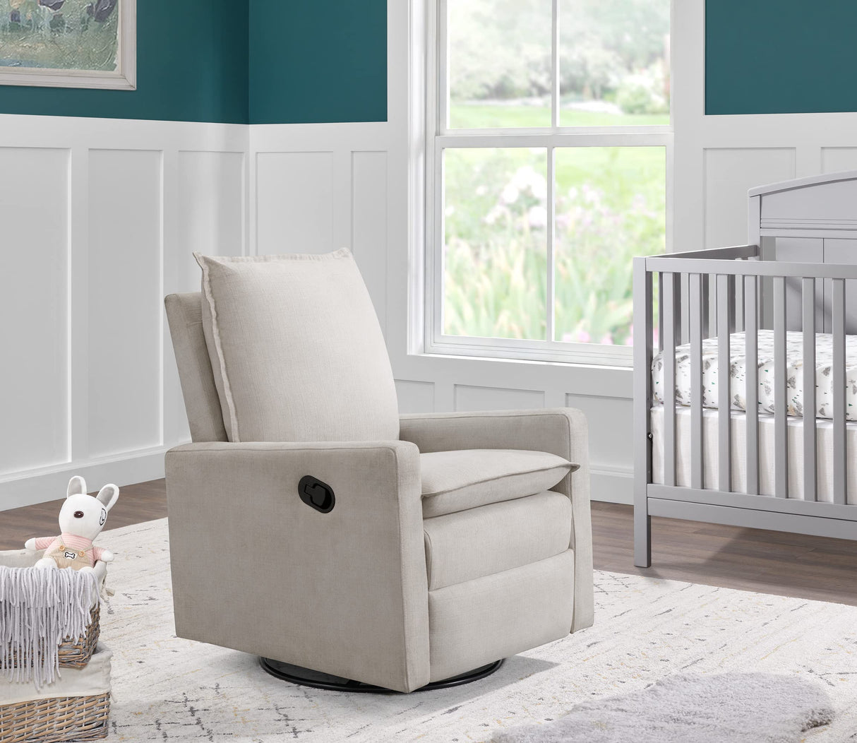 Oxford Baby Uptown Upholstered Swivel Glider & Recliner Nursery Chair, Sand Oxford Baby