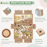 BuilderButler 1000 Pieces Rotating Puzzle Board with 6 Drawers,33.3"x25.2" Portable Wooden Jigsaw Puzzle Board with Lazy Susan Spinning Cover for Adults BuilderButler