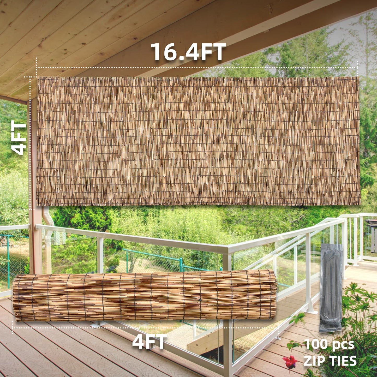 SHYDZYYC Brown 4FT X 16.4FT Reed Fencing Roll, Balcony Privacy Reed Balcony Shade Reed Bamboo Fencing Garden Fence Border, Wind Block Sunshade Fence Screen for Outdoor Yard Patio Flower Bed Edge