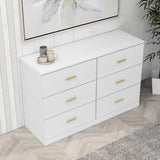 NoeBanJe 47" inch Dresser Sturdy Frame Modern Bedroom Furniture with 6 Drawers Large Capacity Storage Cabinet, Wooden Chest of Drawers for Bedroom, Hallway, Living Room, Entryway (White Gold Handle) NoeBanJe