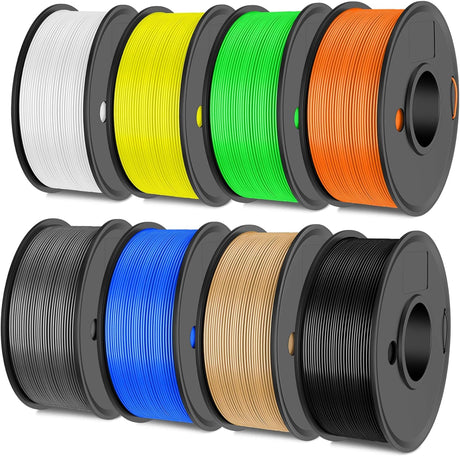 JAYO PLA+ Filament Bundle 1.75mm, 3D Printer Filament Bundle Multicolor, Individually Vacuum Packed, 250g Spool, 8 Pack, 2KG in Total, Black+White+Grey+Blue+Green+Orange+Yellow+Burlywood Color JAYO