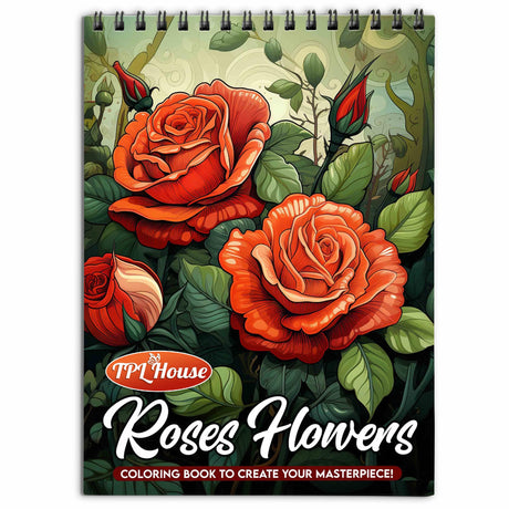 TPLHOUSE Roses Flowers Coloring Book Spiral Bound for Adults, Softcover, 30 Aesthetic Roses Coloring Pages of Charming Garden for Stress Relief and Relaxation TPLHOUSE