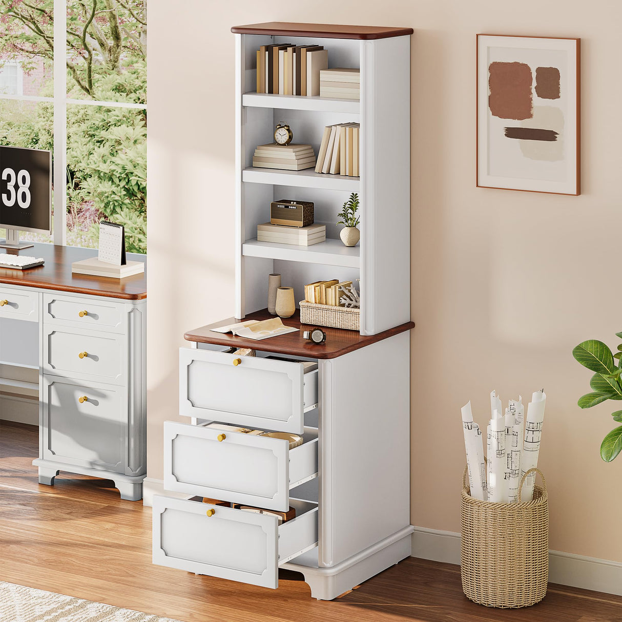 YITAHOME Bookcase with Drawers, 71" Tall Bookshelf with Storage & Adjustable Shelves, Wood Display Book Shelf Organizer with 3 File Drawers for Living Room, Bedroom, Home Office, White YITAHOME