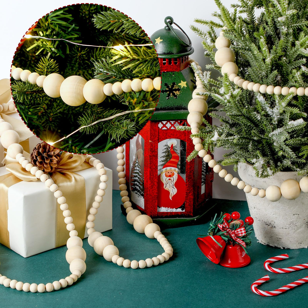 Ceenna 2 Pcs 18 ft Christmas Wood Bead Garland without Tassels 9ft Wooden Beads Garland Rustic Farmhouse Beads Boho Beaded Garland Decor Wooden Bead Garland Decor for Home Boho Decor (Wood) Ceenna