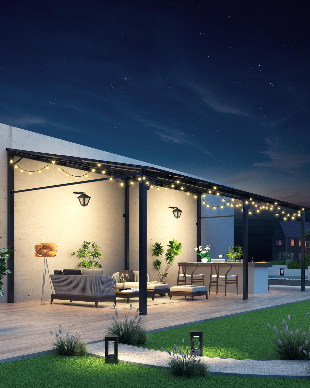 GarveeLife 12'x 20' Lean to Gazebo, Hardtop Wall Pergola with Polycarbonate Roof, Aluminum Frame Mounted Gazebo for Lawn Patio Deck Yard and Party Garveelife