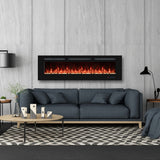 VINEMOUNT 60'' Electric Fireplaces Inserts, Recessed & Wall-Mounted Fireplace Heater with Thermostat, Multicolor Flames,Timer, Log & Crystal, 750/1500W, Black VINEMOUNT