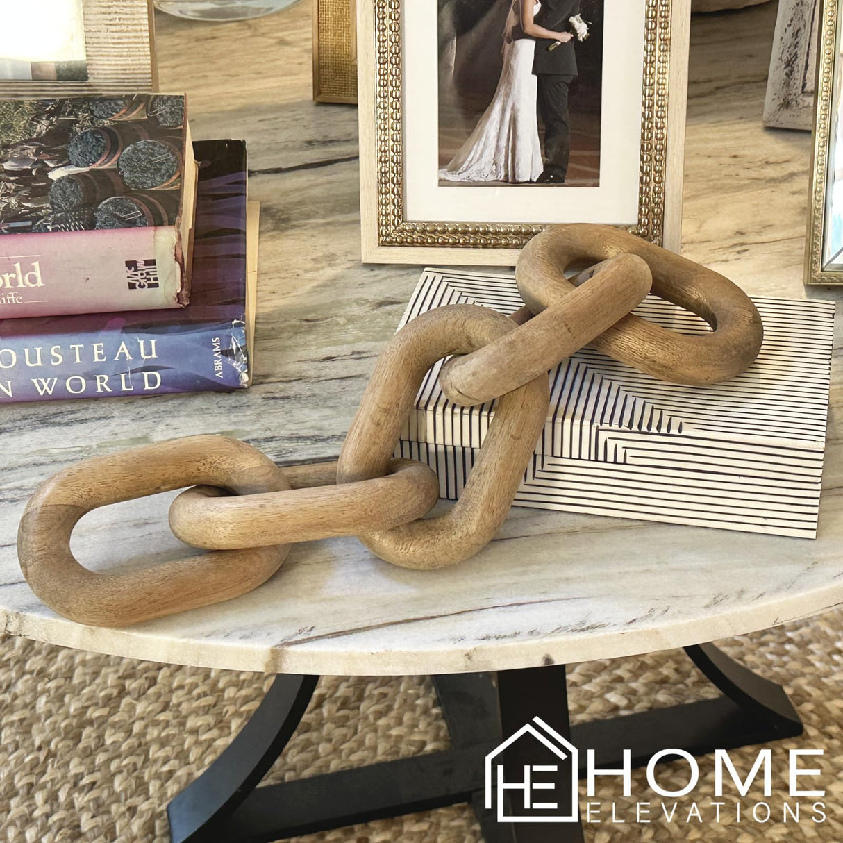Product Elevations Wooden Chain Link Decor - 21" Long Decorative Knot for Shelf Decor - Natural Wood Chain Decor for Coffee Table - Modern Farmhouse & Rustic Housewarming Gift (Light Brown) Product Elevations