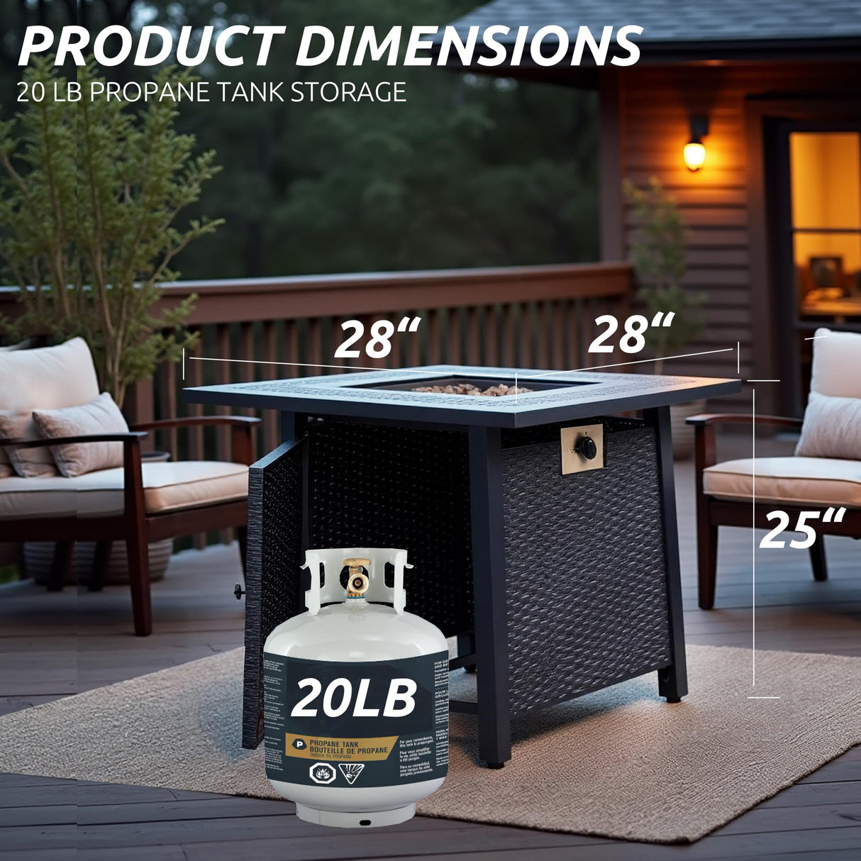 NIGOME Propane Fire Pit Table,Out Door Fire Pits & Fireplaces,Gas Fire Pit with Lid and Lava Rock.Square Black Fire Pit Table on Patio Deck & Garden Backyard. (Raven‌ Black, 28-inch) Nigome