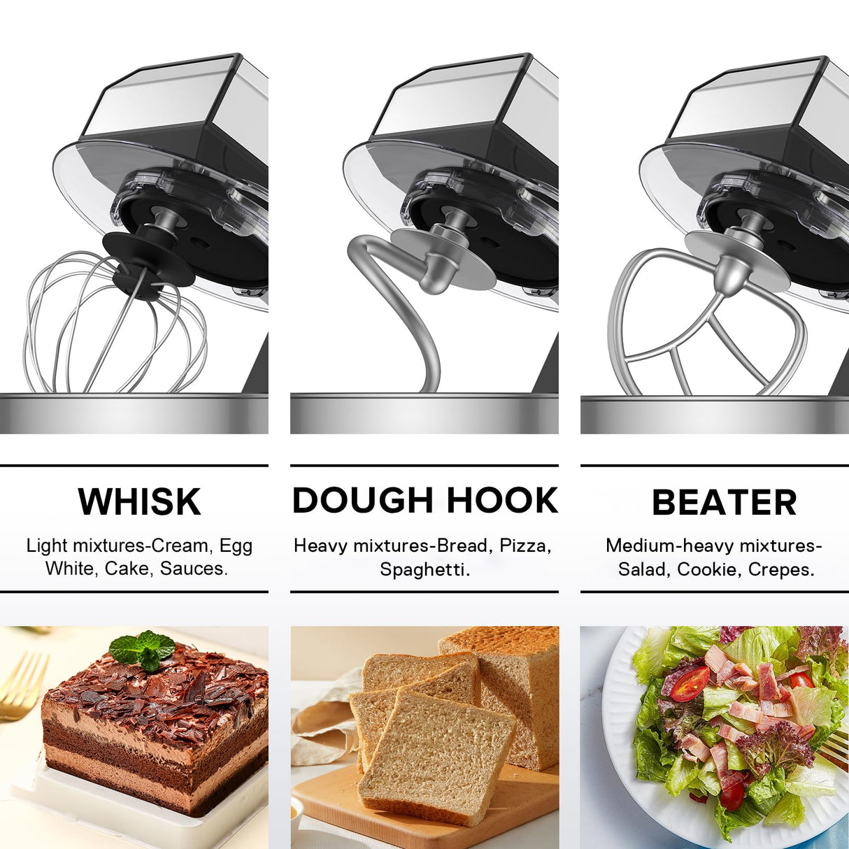 BAIGELONG 6+P Speeds Stand Mixer, 4.2QT Small Food Mixer with Stainless Steel Bowl, Dough Hook, Beater, Whisk & Scraper, Electric Kitchen Mixer Dough Mixer for Baking, Most Home Cooks, Silver BAIGELONG