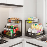 Under Sink Organizer , 2 Pack Height Adjustable Cabinet Organizer with Slide Out Drawer, Pull Out Under Sink Storage, Multi-Purpose 2 Tier Sink Shelves for Kitchen Bathroom Pantry (Black, 2 Pack) Fabutier