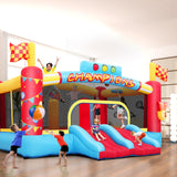 Bounce House for Kids, 13FT Large Inflatable Bounce Castle with Blower Blow Up Jumping Bouncer with Double Slide, Obstacle Poles & Target Toss Game, Champion Race Car Theme AKEYDIY