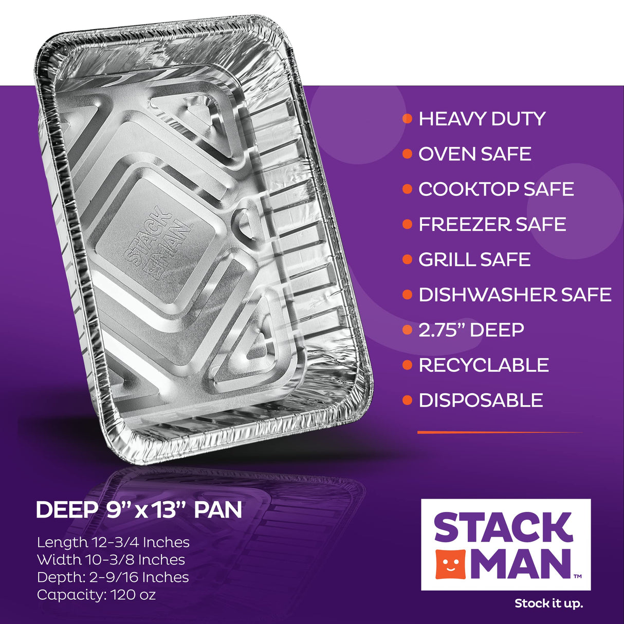 Aluminum Pans 9x13 Disposable Aluminum Foil Pans [30-Pack] Large Baking Pan Trays - Heavy Duty Tin Tray Half Size Chafing Dishes. Food Containers for Roasting, Cooking, Heating or Steam Table Stack Man