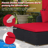 RELAX4LIFE Patio Outdoor Daybed with Canopy, Wicker Sunbed w/Cushions, 4 Pillows & 2 Retractable Side Trays, 2-Person Lounge Bed Conversation for Poolside Porch Garden, Rattan Outdoor Bed (Red) RELAX4LIFE