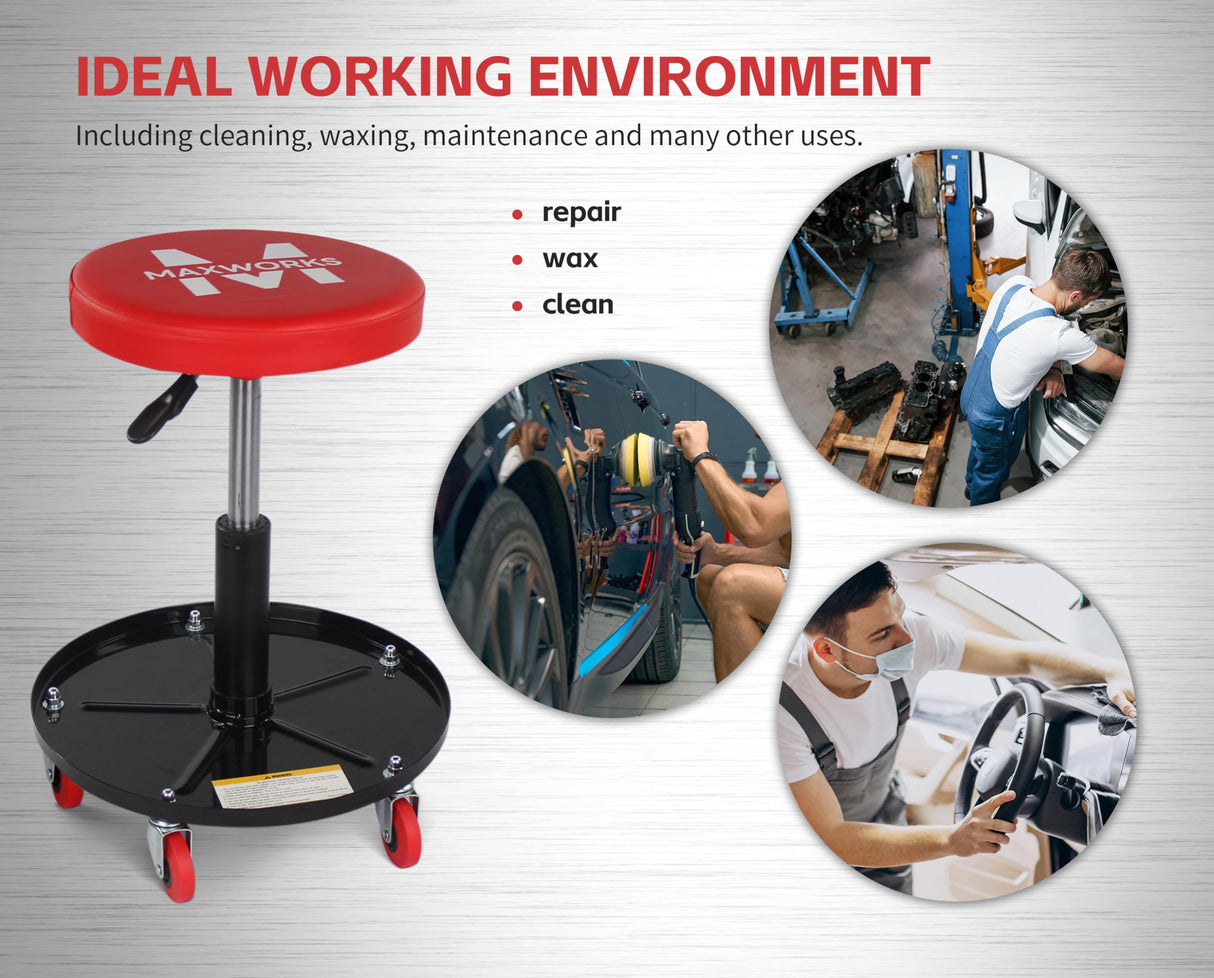 MaxWorks 80771 Pneumatic Roller Seat/Creeper with Adjustable Height - 300 lb Capacity MaxWorks