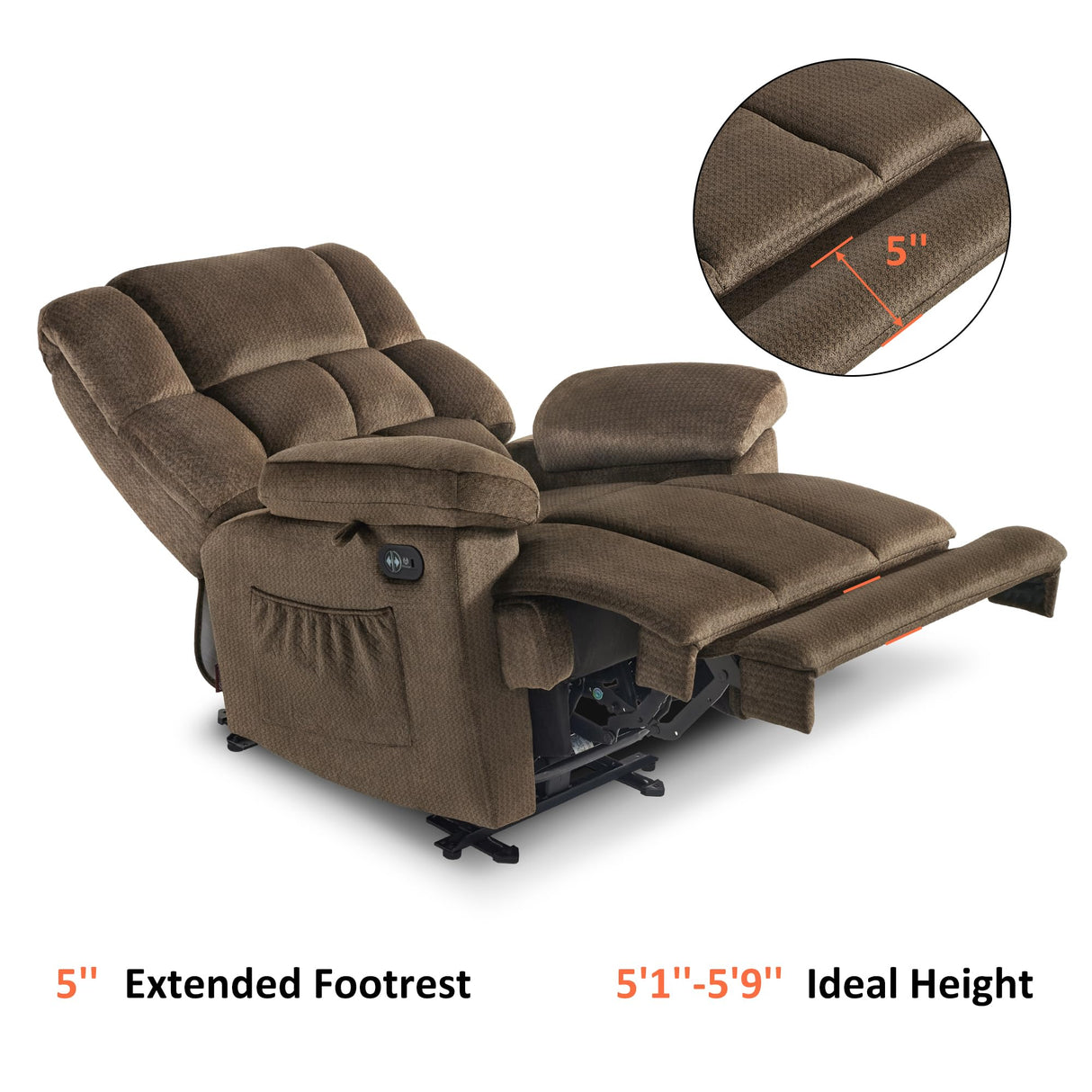 MCombo Zero Gravity Power Recliner Chair with Heat and Vibration Massage, Reclining Chair with USB Ports, Cup Holders for Living Room, Fabric R6233 (Brown) MCombo
