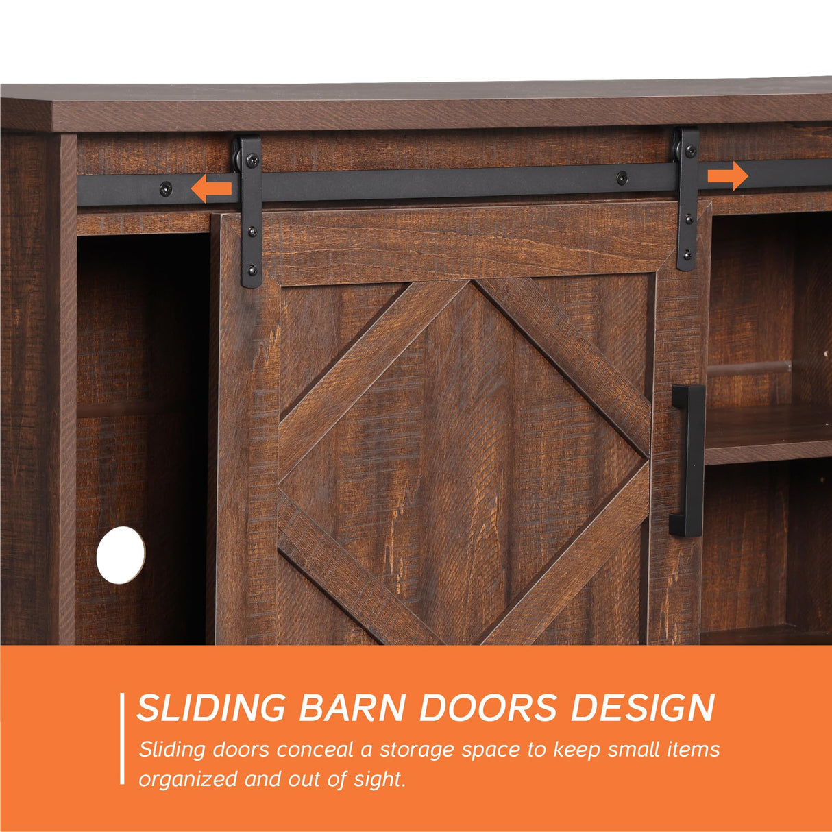 WAMPAT Modern Farmhouse TV Stand with Fireplace for TVs Up to 95 in, Wood Entertainment Center with 18" Fireplace, Sliding Barn Door and Storage Shelves for Living Room, Rustic Brown WAMPAT