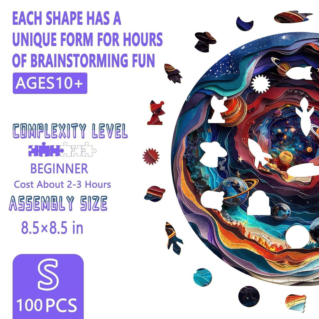 Wooden Puzzles for Adults - Flat Puzzle with 3D Visual Effect Universal Puzzle, Unique Shape Puzzle, Wooden Jigsaw Puzzles for Adult, Wood Puzzles Adult, Good Gifts Ideas (S-8.5 * 8.5in-100 Pcs) Pijesaksa