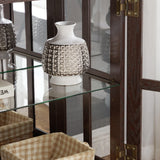 CKEASEAN 32" H LED Antique Curio Cabinet with Smartphone-Controlled, Lighted Glass Display Cabinet - Retro Lattice Door Showcase, Elegant Adjustable Shelves for Living Room (Dark Cherry) CKEASEAN