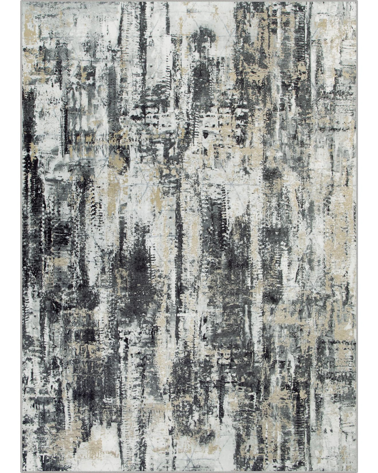 8x10 Area Rugs Washable Rug: Large Modern Abstract Living Room Rug Soft Anti-Skid Thin Carpet Indoor Floor Non-Shedding Carpets for Bedroom Dining Farmhouse Nursery Home Office Black Grey Gold Gent drizz