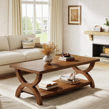TRIBEWOOD Solid Wood Coffee Tables for Living Room, 47.2-Inch Farmhouse Rectangle Center Tea Table with Storage Shelf TRIBEWOOD