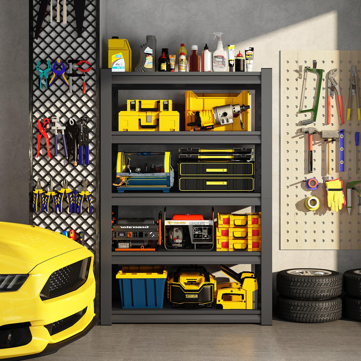 CRPDY 63" H Garage Shelving Unit 1500LBS Heavy Duty Storage Shelves Adjustable 5 Tier Metal Shelving for Industrial Garage Basement School Warehouse, 15.7" D x 23.6" W x 63" H, Black CRPDY