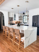 Nathan James Cohen Mid-Century Modern Leather Bar Stool, Counter Height Chair in Solid Wood Frame with Footrest and Woven Leather Back for Kitchen, Natural Brown, 1 count, Barstool - 24" Nathan James