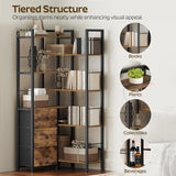 YATINEY Corner Bookshelf, 7 Tier L-Shaped Bookcase with 3 Drawers, Storage Corner Shelf, Freestanding Tall Display Shelf, Industrial Style, for Living Room, Home Office, Rustic Brown and Black SJ10BR YATINEY