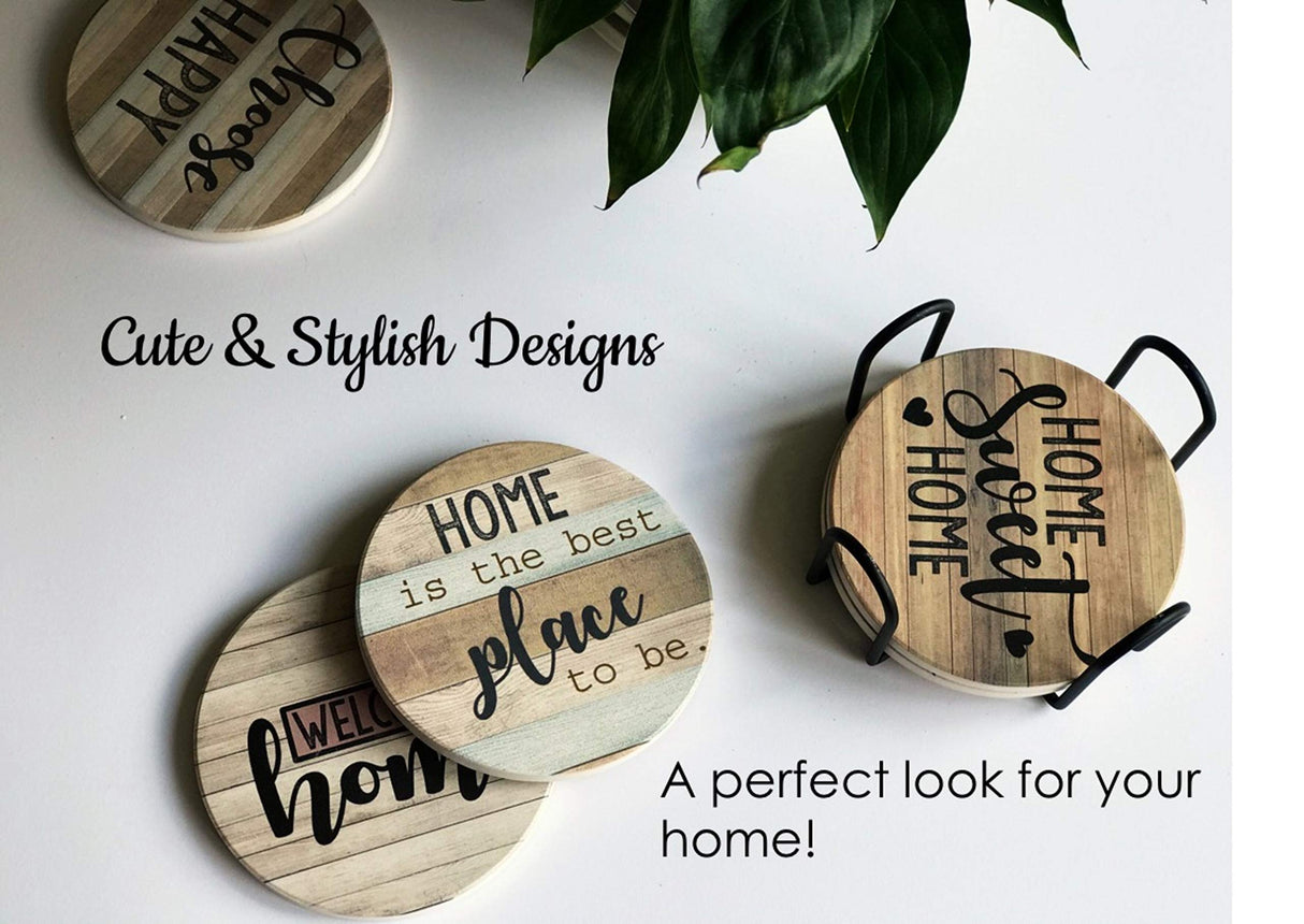 PANCHH Rustic Farmhouse Stone & Cork Coasters for Drinks, Absorbent - Set of 6 Coasters with Holder - Best Housewarming Gifts for New Home Ideas - Cute Kitchen and Coffee Table Décor & Accessories PANCHH COLLECTIONS